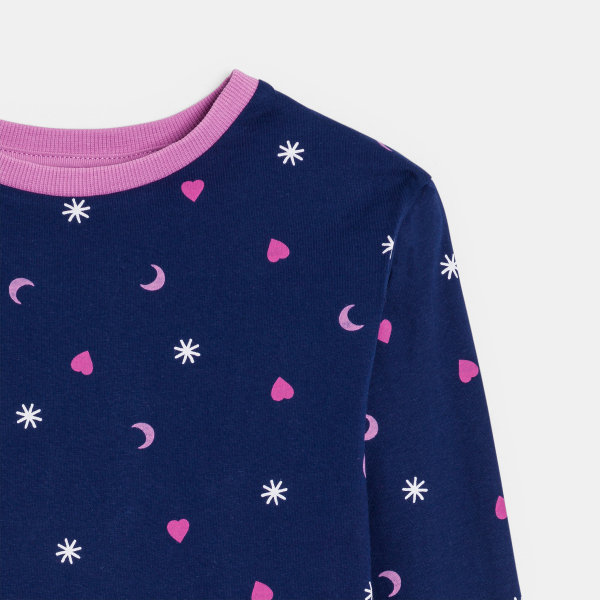 بيجاما قطعتان، اللون أزرق داكن، من الجيرسيه للفتيات